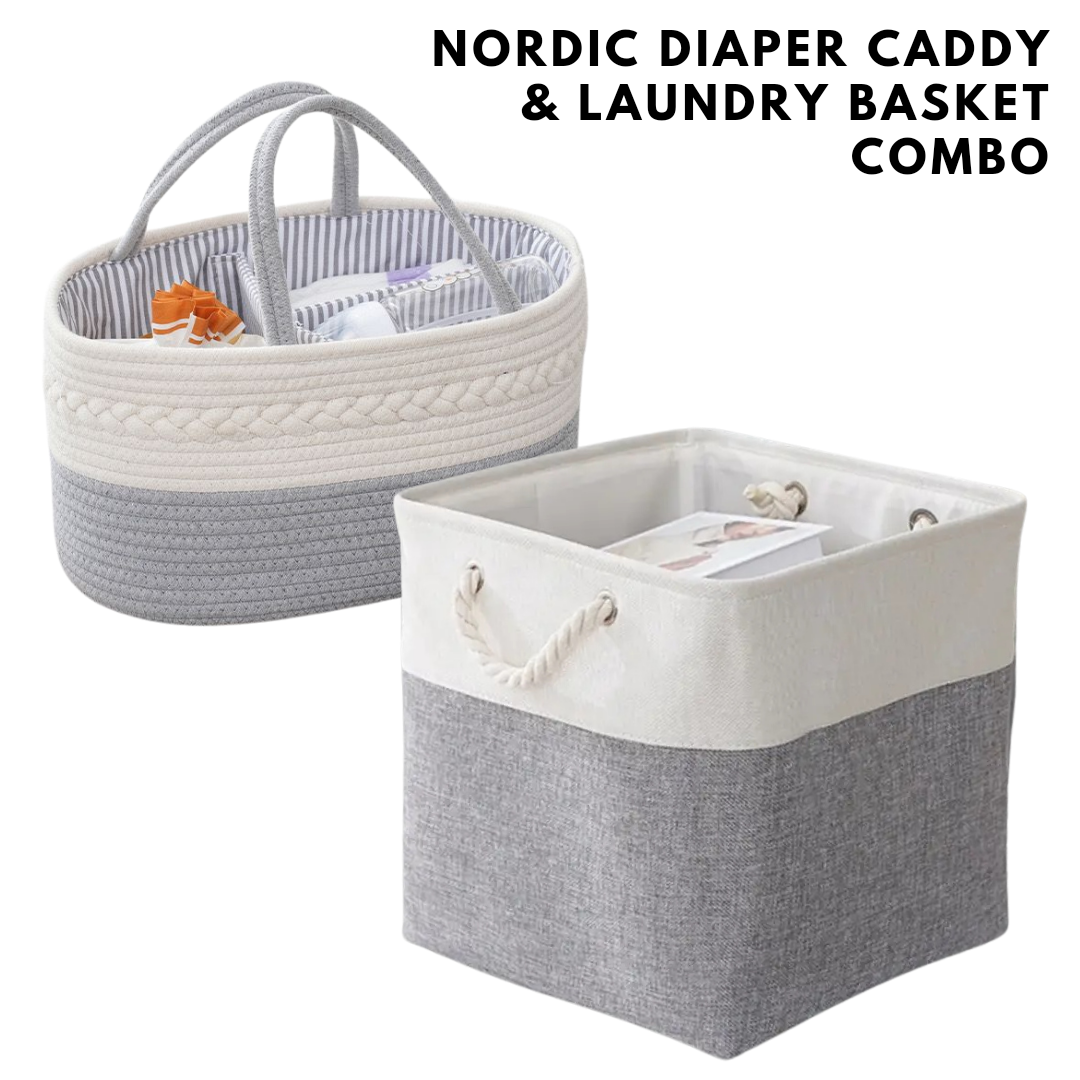Nordic Diaper Caddy & Laundry Basket Set