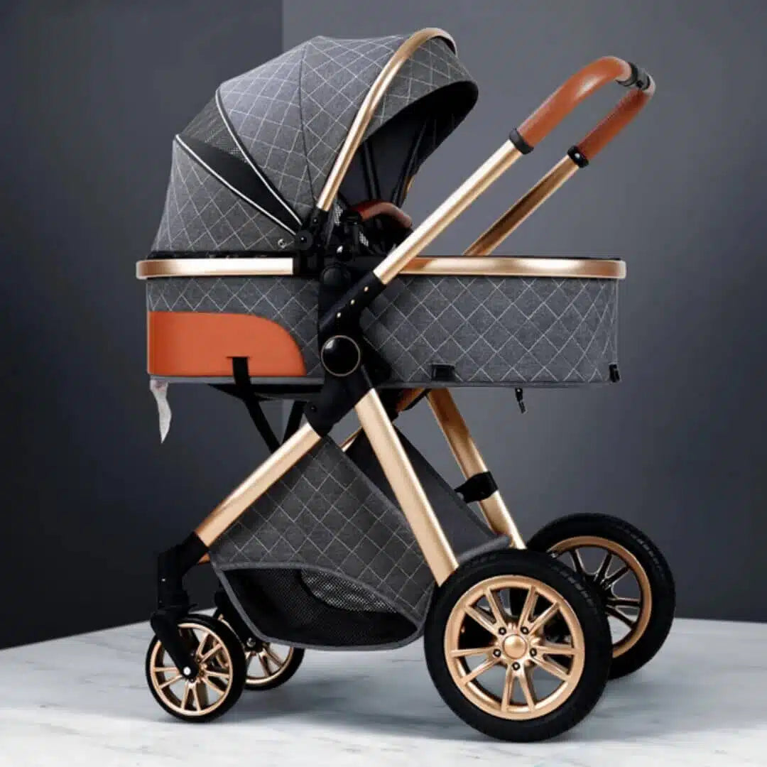 Luxury High-View 3-in-1 Baby Stroller – Gold Frame Edition