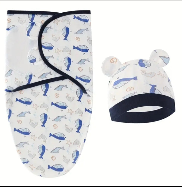 Newborn Baby Swaddle Blanket & Beanie Set - Soft & Breathable Infant Wrap with Matching Hat