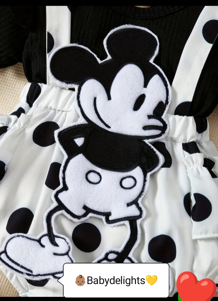 Adorable Baby Girls' Black & White Polka Dot Romper with Headband - Cute Character Design