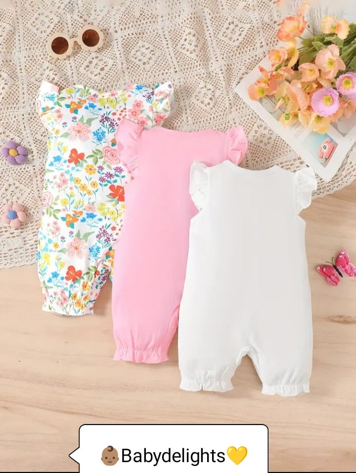 3pcs Floral Print Rompers