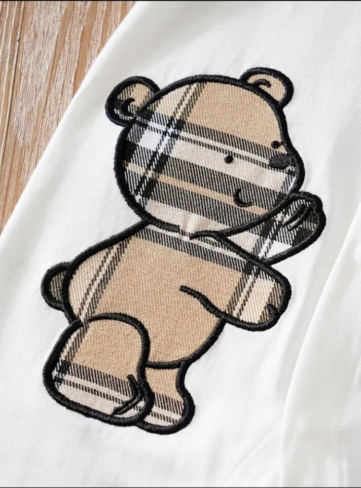 Stylish Baby Boy Plaid & Bear Appliqué Long Sleeve Romper with Bow Tie - Newborn & Infant Gentleman Jumpsuit