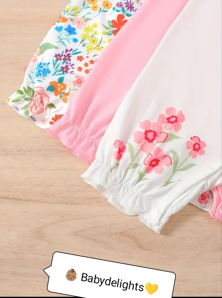 3pcs Floral Print Rompers