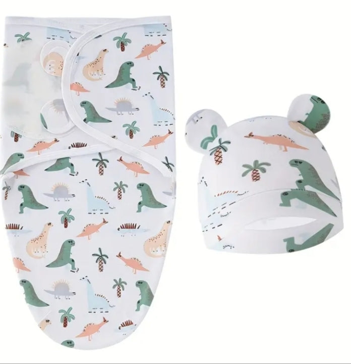 Newborn  Baby Swaddle Blanket & Beanie Set - Soft & Breathable Infant Wrap with Matching Hat