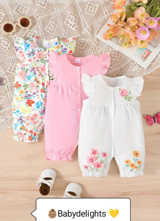 3pcs Floral Print Rompers