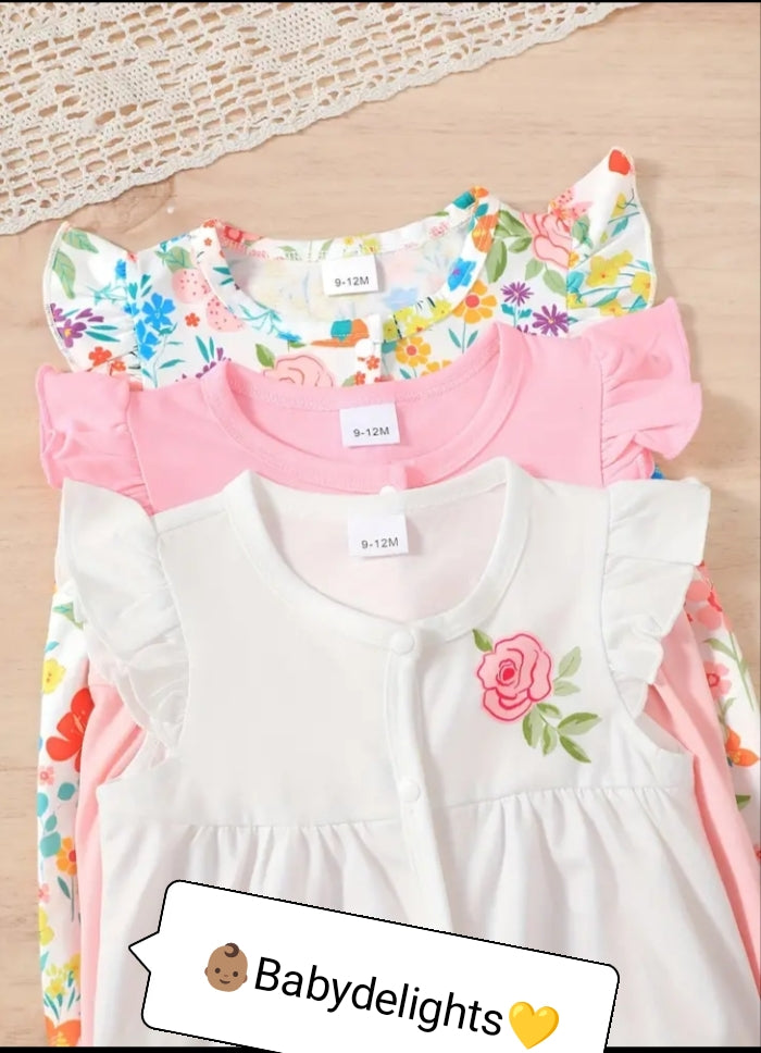 3pcs Floral Print Rompers
