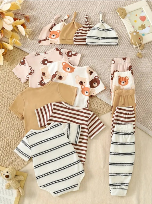 Adorable Bear & Stripe Neutral Baby Clothing Bundle