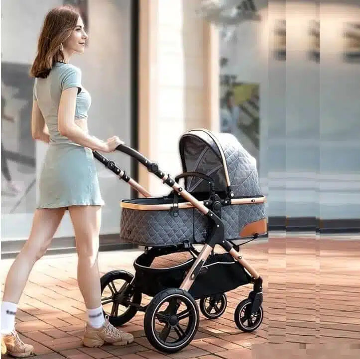 Luxury High-View 3-in-1 Baby Stroller – Gold Frame Edition