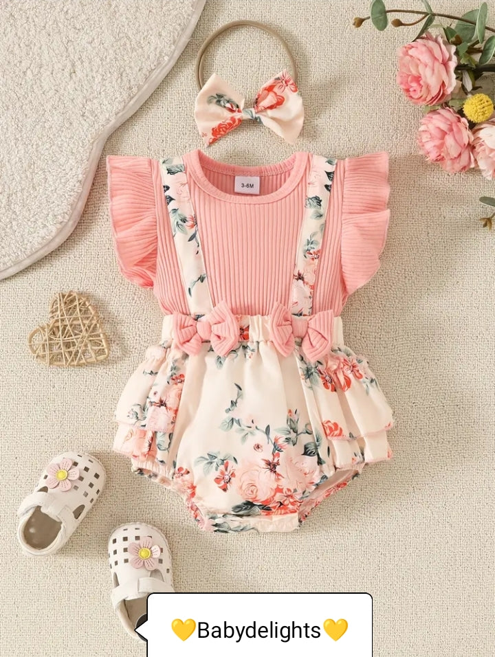Baby girl Outfit Set - Romper+ Floral Shorts
